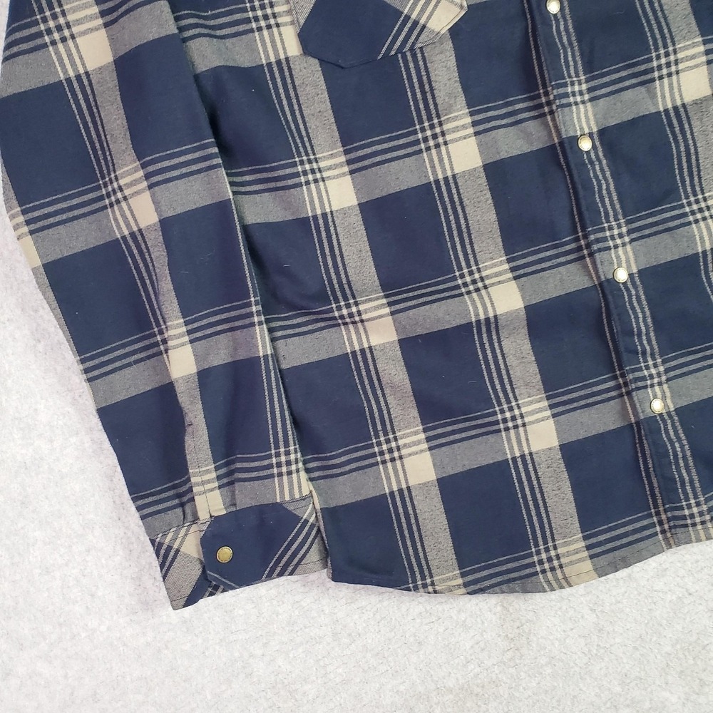 Roark Shirt Mens Large Blue Plaid Flannel Snap Front Long Sleeve Classic RW452 - Picture 4 of 14